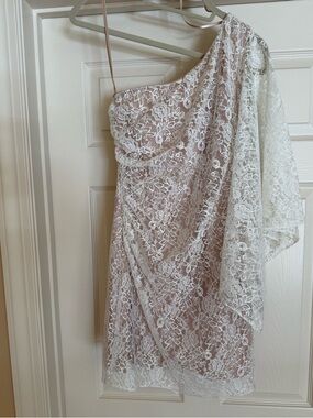 Hailey Logan Blush Lace-Trim One-Shoulder Dress